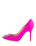 Hangisi Crystal-Buckle Satin 105mm Pump, Fuchsia