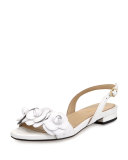 Ida Flower Flat Slingback Sandal, White