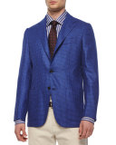 Cashmere Check Two-Button Blazer, Light Blue