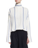 Warren Striped Cold-Shoulder Blouse, Ivory/Blue