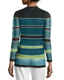 Fancy Ribbon-Stitch Long Cardigan, Teal
