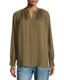 Shirred Handstitch Silk Blouse