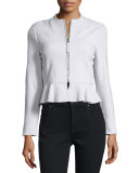 Lambskin Leather Peplum Jacket, Pale Glacier