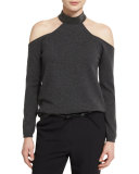 Monili-Neck Cold-Shoulder Sweater, Volcano