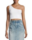 One-Shoulder Cropped Stretch-Knit Bra Top, Optic White