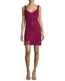 Sleeveless Grommet Fringe-Skirt Bandage Dress, Dark Maroon/Combo