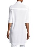 Stand-Collar Utility Jacket w/ Gold Snaps, White