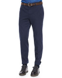 Flat-Front Cotton Pants, Navy