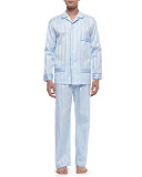 Tonal-Stripe Pajama Set, Light Blue