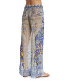 Printed Wide-Leg Coverup Pants