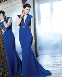 Cap-Sleeve V-Neck Tailored Gown 