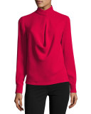 Darby Crepe Mock-Neck Top, Cardinal