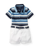 Striped Polo w/ Twill Shorts, Blue, Size 6-24 Months