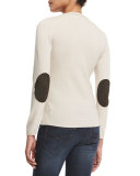 V-Neck Cashmere Sweater W/Elbow Patches, Vanilla