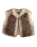 Cropped Faux-Fur Vest, Ivory/Chocolate, Size 4-6