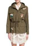 Hooded Embroidered Patchwork Parka 