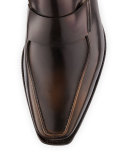 Massai Calf Leather Loafer with Old Black Patina, Tan