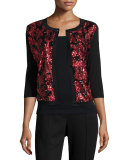 Sequined Floral Button-Front Cardigan 