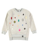 Margith Melange Rhinestone Pullover Sweatshirt, Gray, Size 4-14