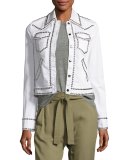 Hayden Studded Stretch Denim Jacket, White