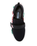 Neoprene Flower-Heel Sneaker, Black/Pink