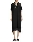 Long Boxy Sheer Silk Dress, Black
