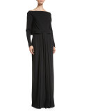 Long-Sleeve Popover Gown, Black