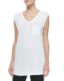 Long Muscle Tee with Pocket, White