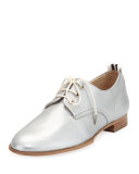 Audrey Metallic Leather Oxford Flat, Silver