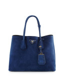 Suede Medium Double Bag, Navy (Baltico)