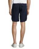 Solid Linen Cargo Shorts, Bleu Marine