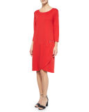 3/4-Sleeve Shift Dress W/ Zipper Detail, Petite 
