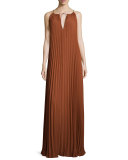 Cadence Sleeveless Pleated Maxi Dress, Cinnamon