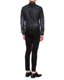 Zipper-Trim Stretch Denim Jacket, Black