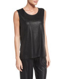Scoop-Neck Liquid Luster Tank, Black, Plus Size 