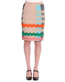 Ruffled Zigzag Pencil Skirt, Beige/Multi