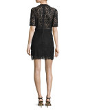 Sage Seamed Lace Mini Dress, Black