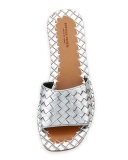 Intrecciato Napa Slide Sandal, Dark Silver