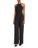 Square-Neck Tailored-Leg Jumpsuit, Black