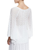 Lace-Knit Bell-Sleeve Blouse, White