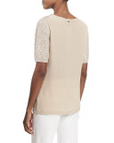 Short-Sleeve Embellished Top, Sand Dune
