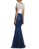 Short-Sleeve Lace Combo Gown