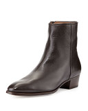 Leather Side-Zip Ankle Boot, Brown