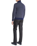 Birdseye Quarter-Zip Cashmere-Blend Sweater, Navy