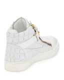 Kids' Unisex Aftering Crocodile-Embossed Leather High-Top Sneaker, Youth