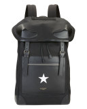 Men's Canvas and Leather Star Backpack, Black