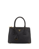Saffiano Mini Double-Zip Tote Bag, Black (Nero)