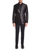 Palm-Print Jacquard Silk Evening Jacket, Black