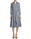 Long-Sleeve Wrap Shirtdress, Black/Off White