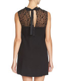 Sleeveless Shift Dress with Velvet-Dot Yoke